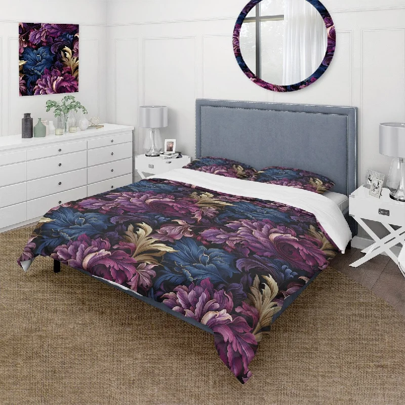 bed with spacious under-bed storage drawers-Designart "Regal Purple And Blue Luxe Opulence" Paisley; Floral bedding covert set with 2 shams