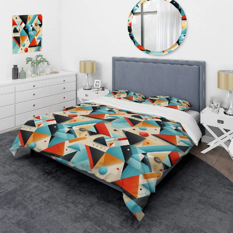 memory foam bed with cooling technology for hot sleepers-Designart "Revival Triangular Geometric Pattern" Orange Modern Bedding Cover Set With 2 Shams