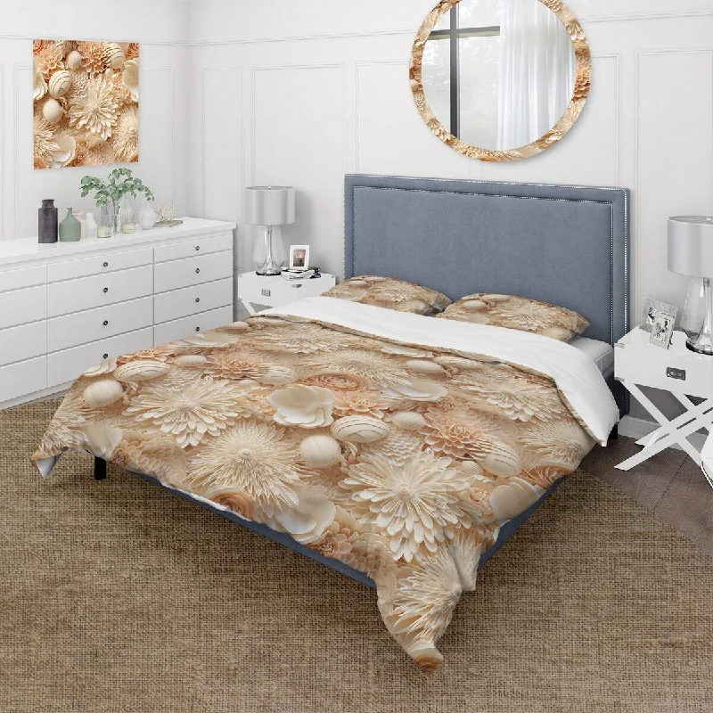 luxurious bed with plush, cushioned mattress-Designart "Seashell Lace Tropical Pattern" Floral Bed Cover Set With 2 Shams