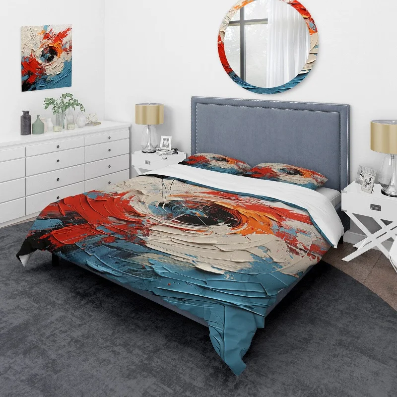 bed with built-in lighting for soft ambiance-Designart "Spiral Chaos collages Unleashed II" Abstract Collages Bedding Cover Set - Traditional Bed Set with Shams