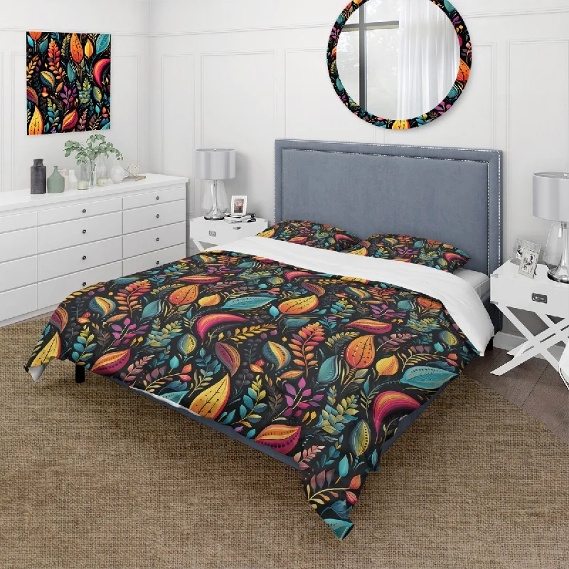 plush bed with high thread count sheets-Designart "Tribal Frivolity Boho Pattern II" Multicolor Floral bed cover set with 2 shams