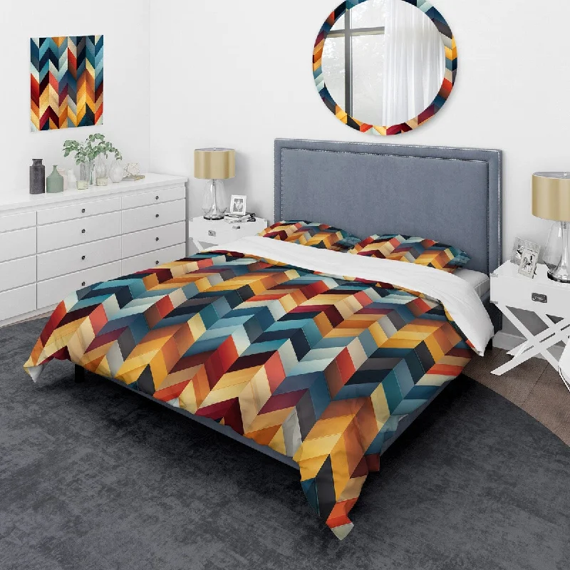 adjustable bed with remote control-Designart "Urban Geometry Multicolor Chevron Pattern" glam bedding set with shams