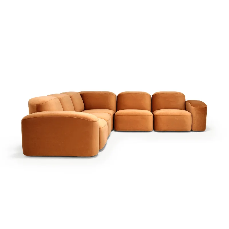 round arm sofa with plush cushions -Muse 5 Piece Modular Sofa (Malibu Caramel)