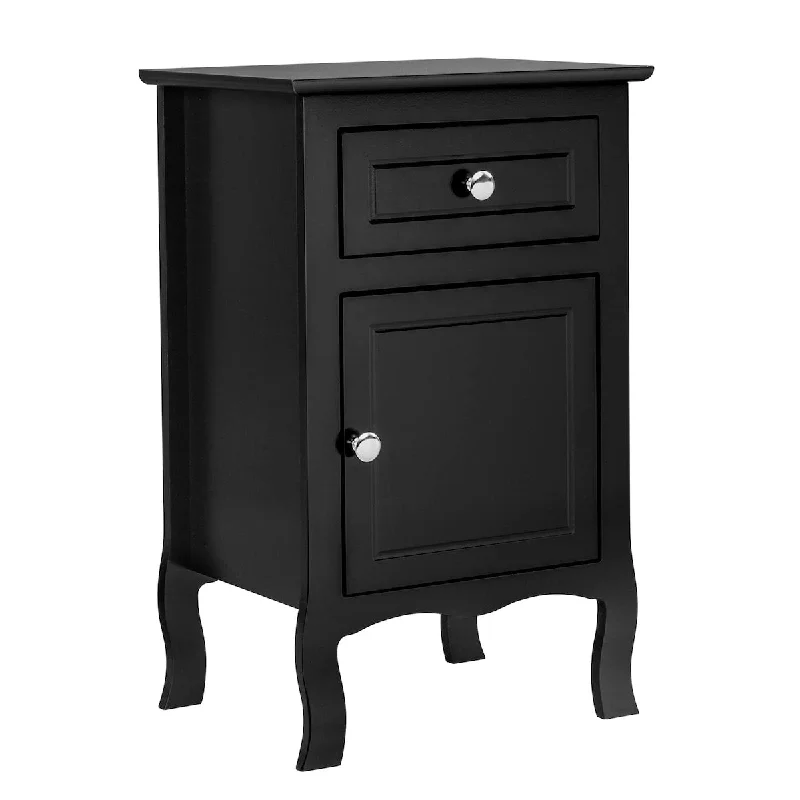 bed with soft wool blanket for chilly nights-inch Country Style Nightstand with Drawer, MDF Spray Paint Curved Foot 1 Drawer 1 Door Night Table Bedside Table, Black