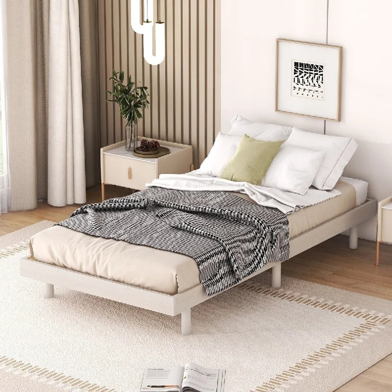 luxurious bed with cooling memory foam-Modern Twin Size Floating Platform Bed Frame with Wood Slat Support, Bedroom Wood Twin Platform, No Box Spring Needed