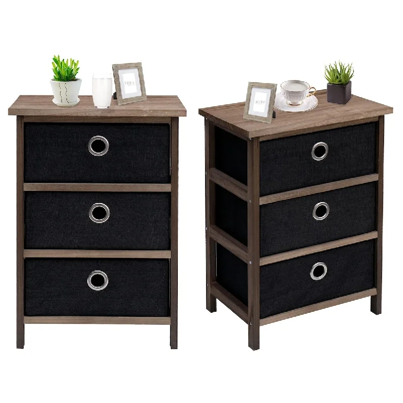 simple bed with no-frills design-Nightstand Set of 2, Night Stands with 3 Drawers, Bedside Tables & End Table Chest for Home, Bedroom, Office, College Dorm