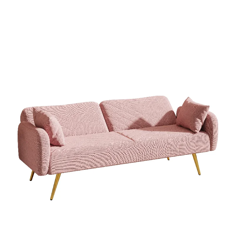 comfortable sofa for long sitting hours -Pink 70.5" Convertible Loveseat Sofa with Split Backrest