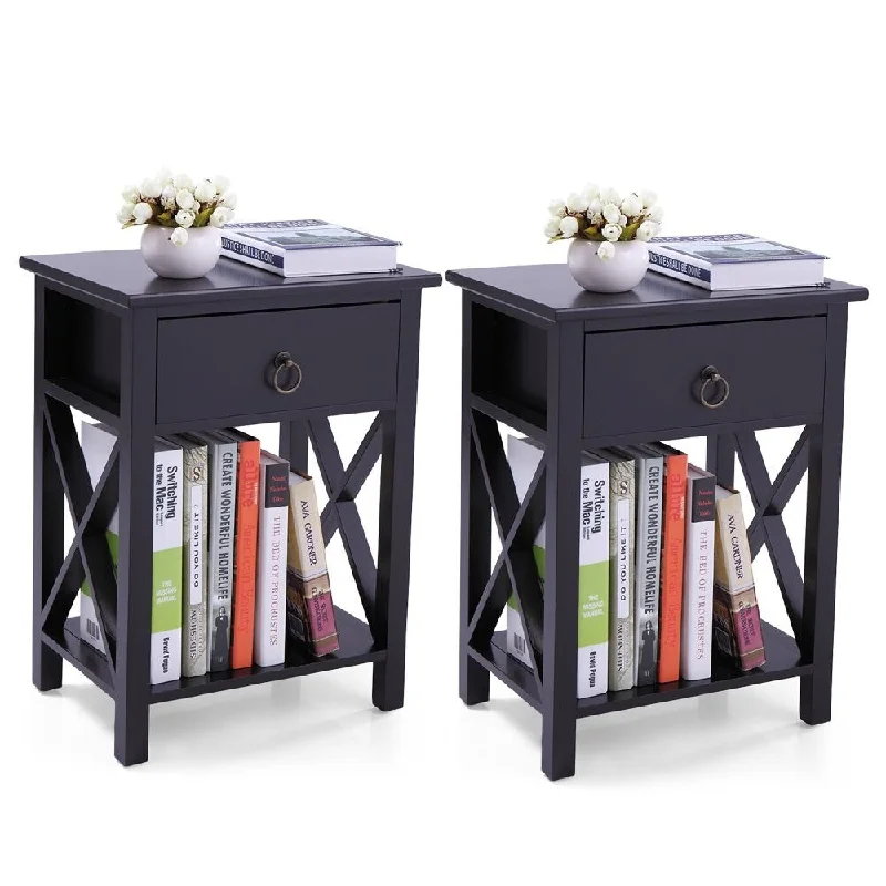 leather sofa with modern design -Set Of 2 Wooden Nightstand Sofa Side Table, End Table with Drawer