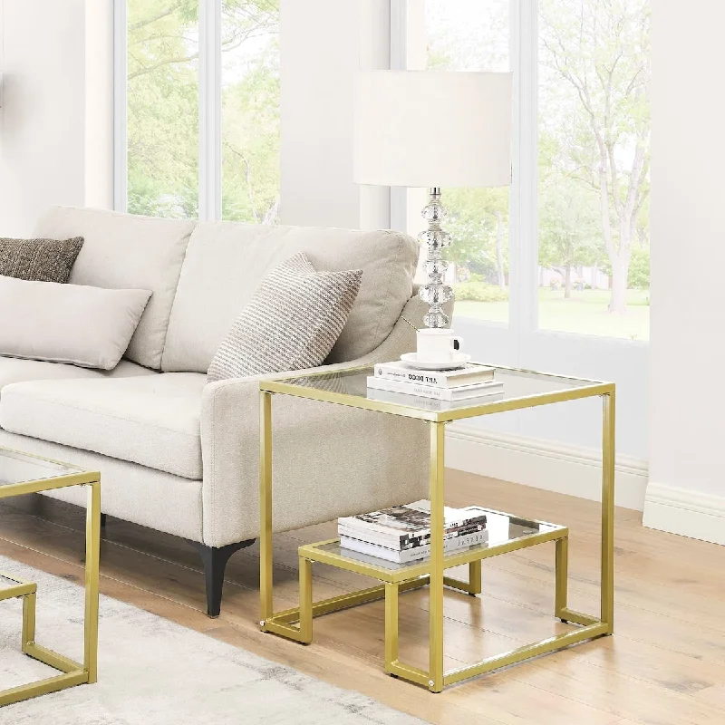 modern sofa with wood legs -Table Square Glass End Table with Clear Tempered Glass Top and Storage Shelf Modern Sofa Side Table Nightstand Table Meta