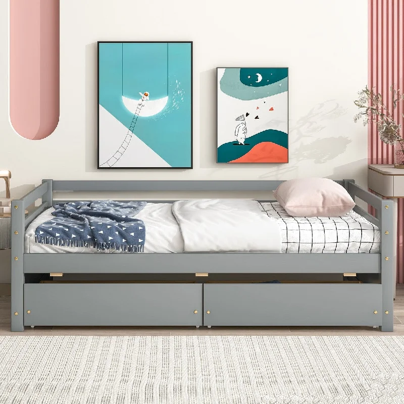 bed with hidden compartment for valuable storage-Versatile Framework Daybed with 2 Storage Trundle Drawers