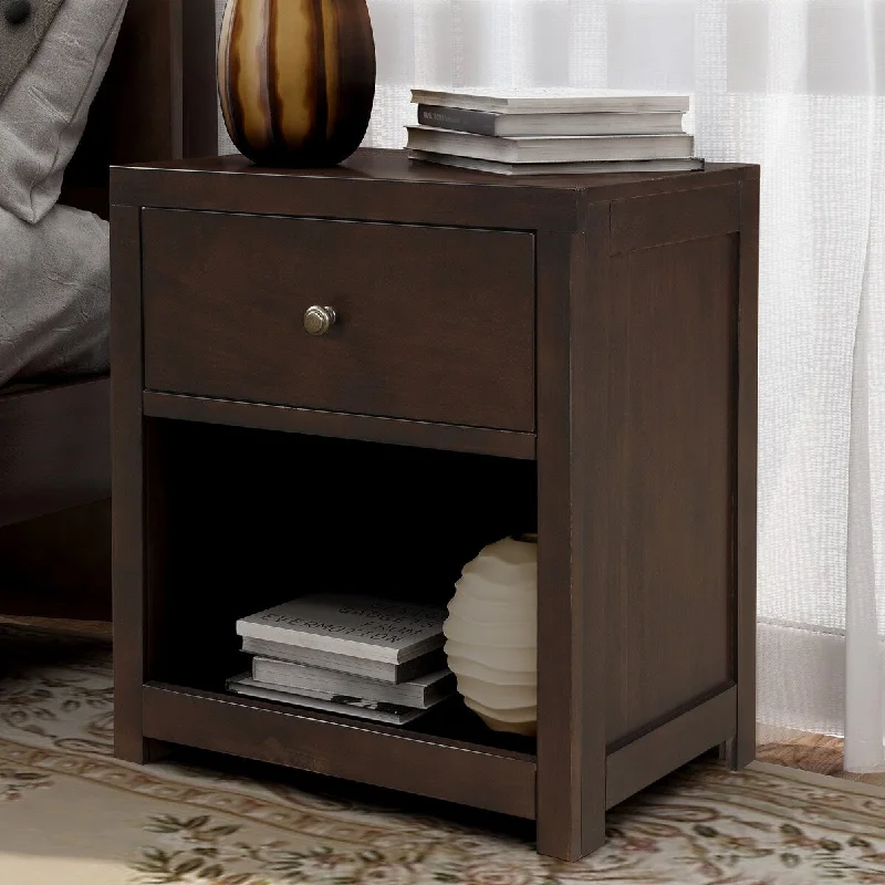 sofa with luxurious fabric -Vintage Aesthetic 1 Drawer Solid Wood Nightstand Sofa End Table in Rich Brown