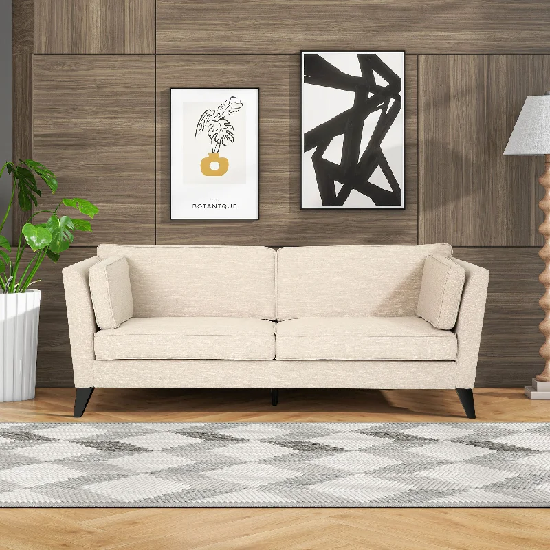 comfortable sofa with reclining feature -3 Seater Fabric Sofa, With Birch Legs, Study And Living Room - Beige