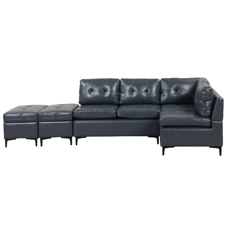 cozy sofa with soft fabric -94.88" L-Shaped PU Leather Sectional Sofa with Movable Storage Ottomans for Living Room