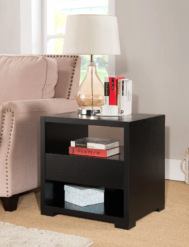 luxurious sectional sofa with fabric cushions -Accent Table, Sofa Side Table With Drawer And 2 Tier Shelves - Black