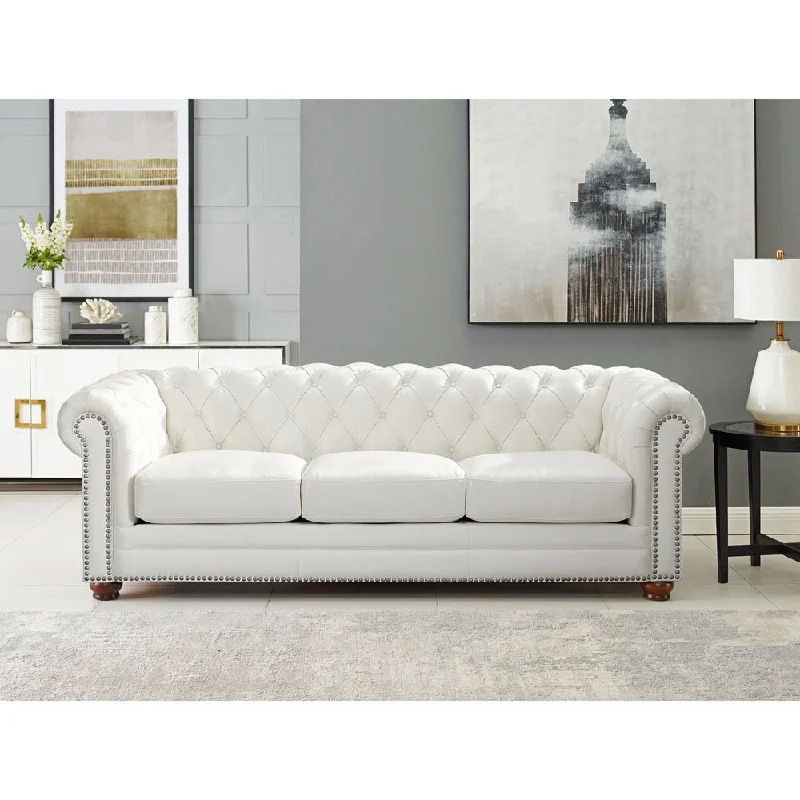 compact sectional sofa with cushions -Aliso - Leather Sofa - Creamy White