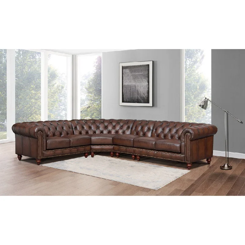 sofa with chaise lounge -Alton Bay - Leather L-Shaped Convertible Sectional - Brown