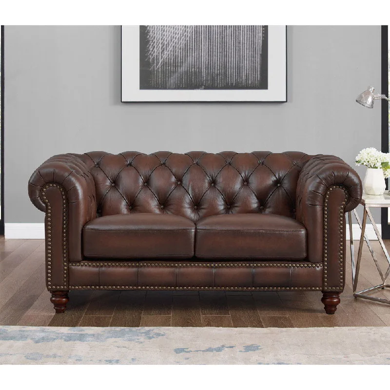 traditional leather sofa set -Alton Bay-Top Grain Leather Loveseat - Brown