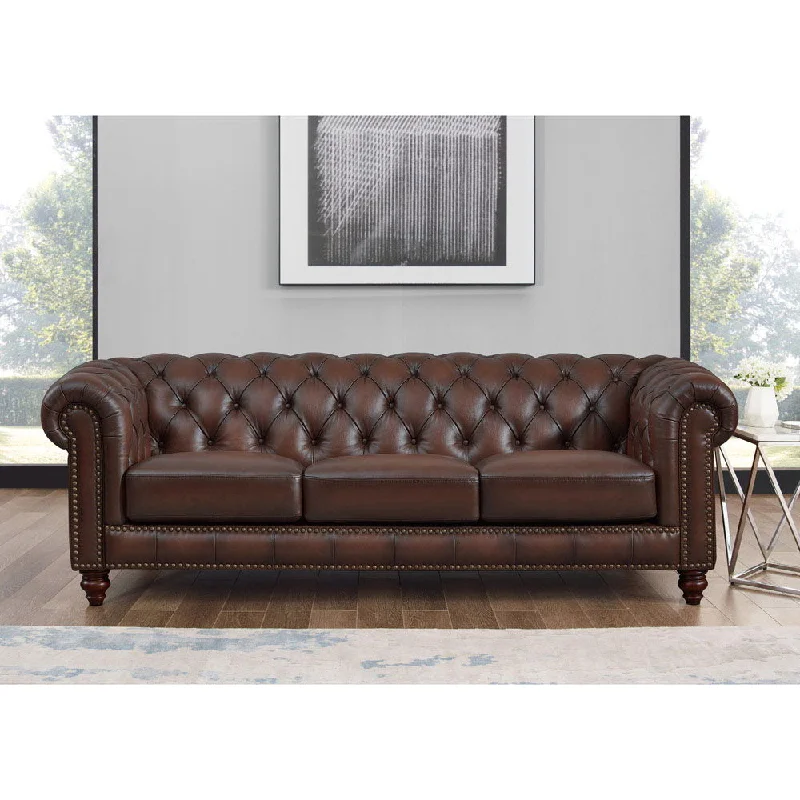 affordable sofa for home office -Alton Bay-Top Grain Leather Sofa Couch - Brown