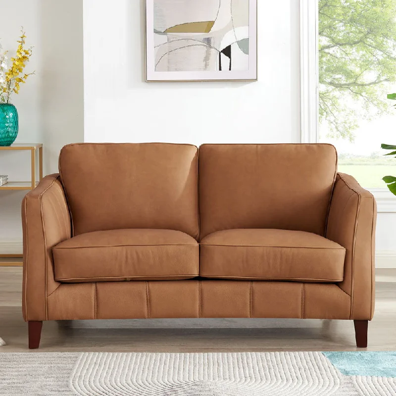 sofa with solid wood frame -Aria-Top Grain Leather Loveseat - Brown