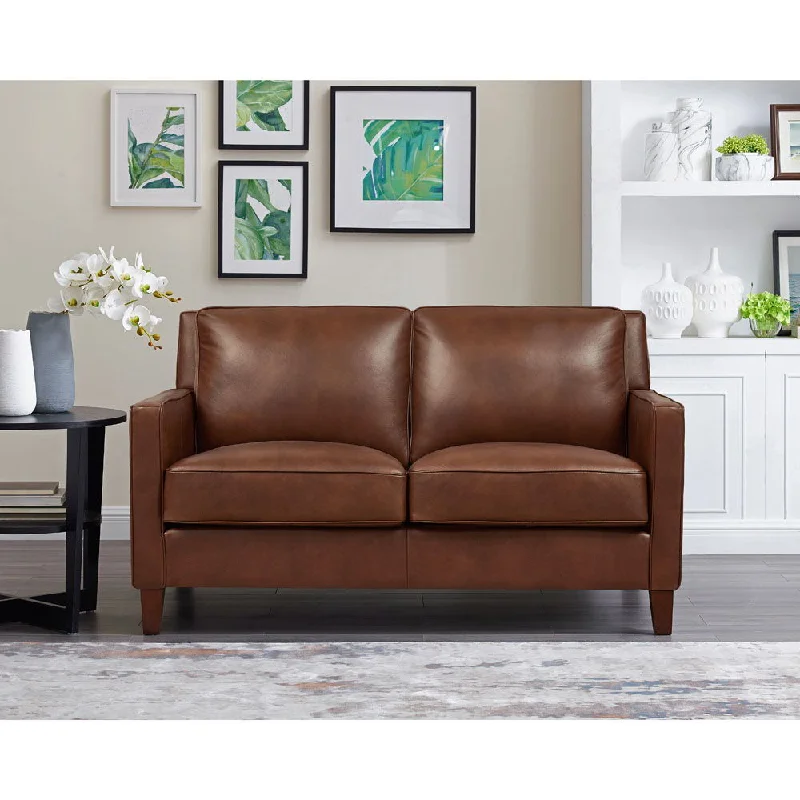 eco-friendly sofa with organic fabric -Ashby - Leather Loveseat - Pecan