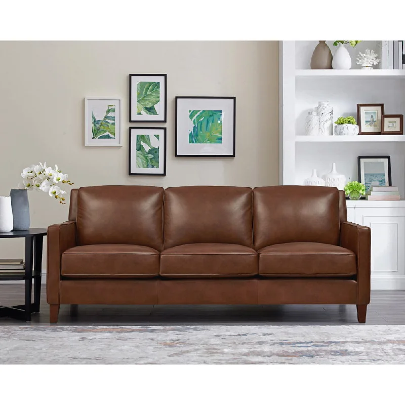 foldable sofa bed for guests -Ashby - Leather Sofa - Pecan