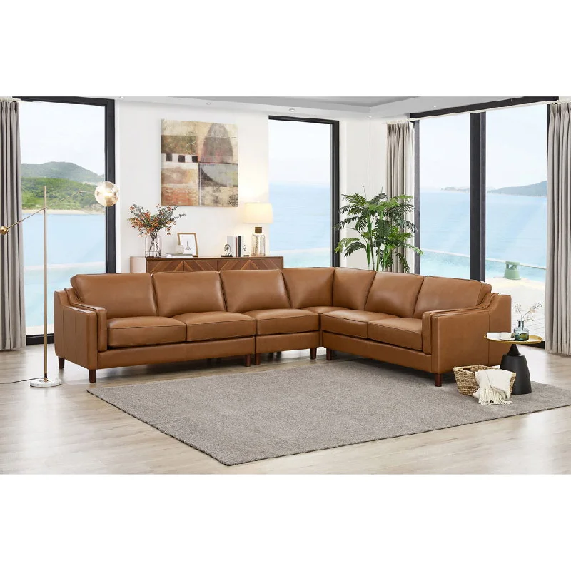 sofa bed with memory foam -Bella - Leather L-Shape Sectional - Brown