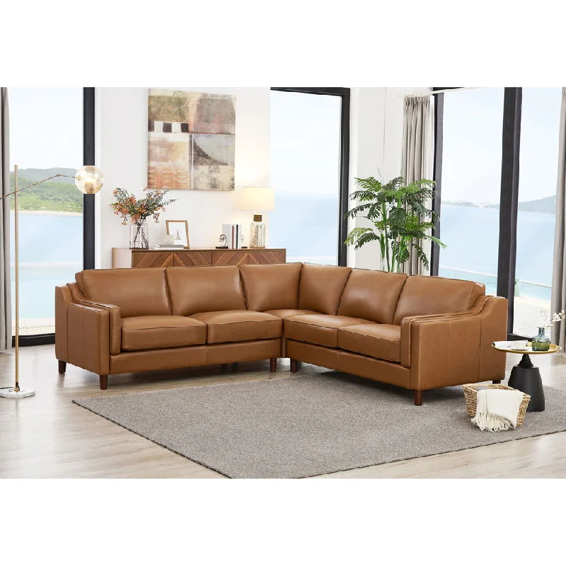 two-seater sofa for apartment -Bella - Leather Symmetrical Sectional - Brown