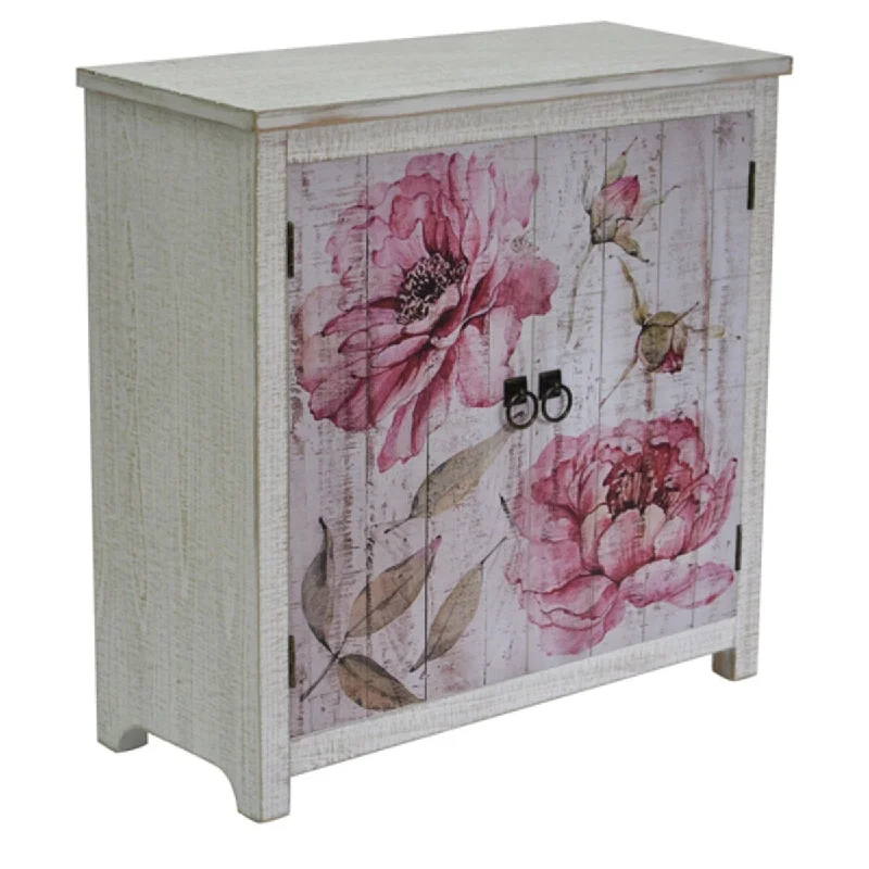 Botanical 32"W Fir Wood 2 Door Floral Cabinet