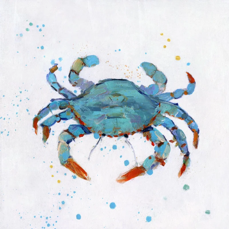 Wall decor with satin-Bubbly Blue Crab By Sally Swatland - Blue