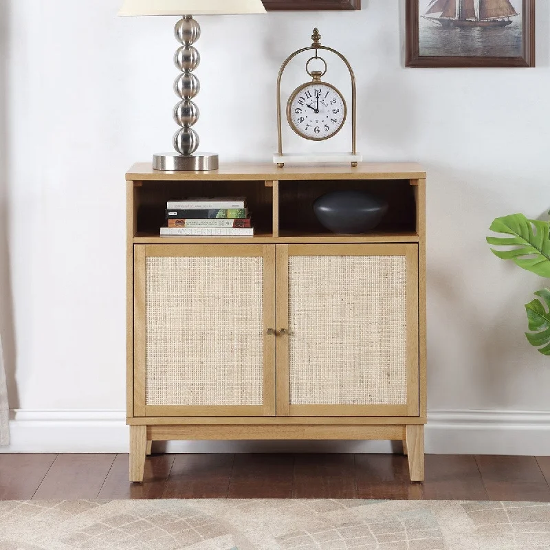 Buffet Cabinet with Storage,Storage Cabinet with Natural Rattan Decorated Doors