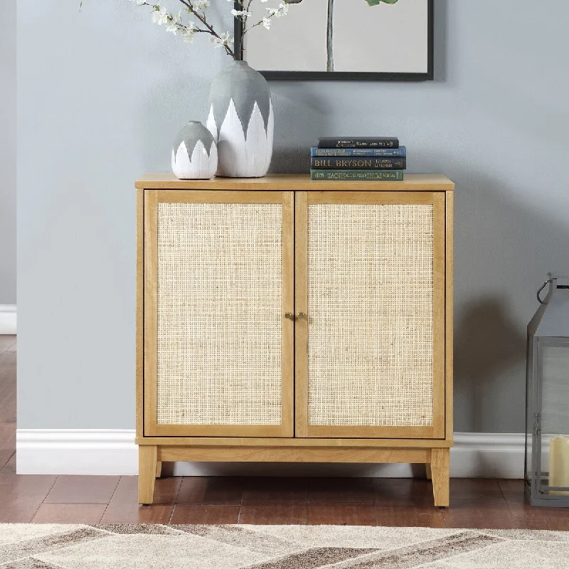 Buffet Cabinet with Storage,Storage Cabinet with Natural Rattan Decorated Doors