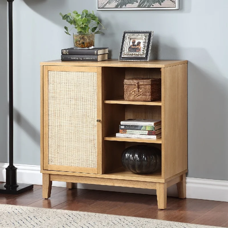 Buffet Cabinet with Storage,with Natural Rattan Decorated Doors,Rattan Cabinet with Adjustable Shelf