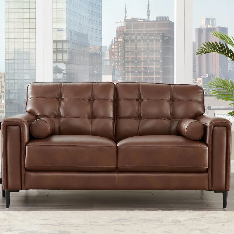 compact sofa for studio apartments -Colton Leather Loveseat - Pecan