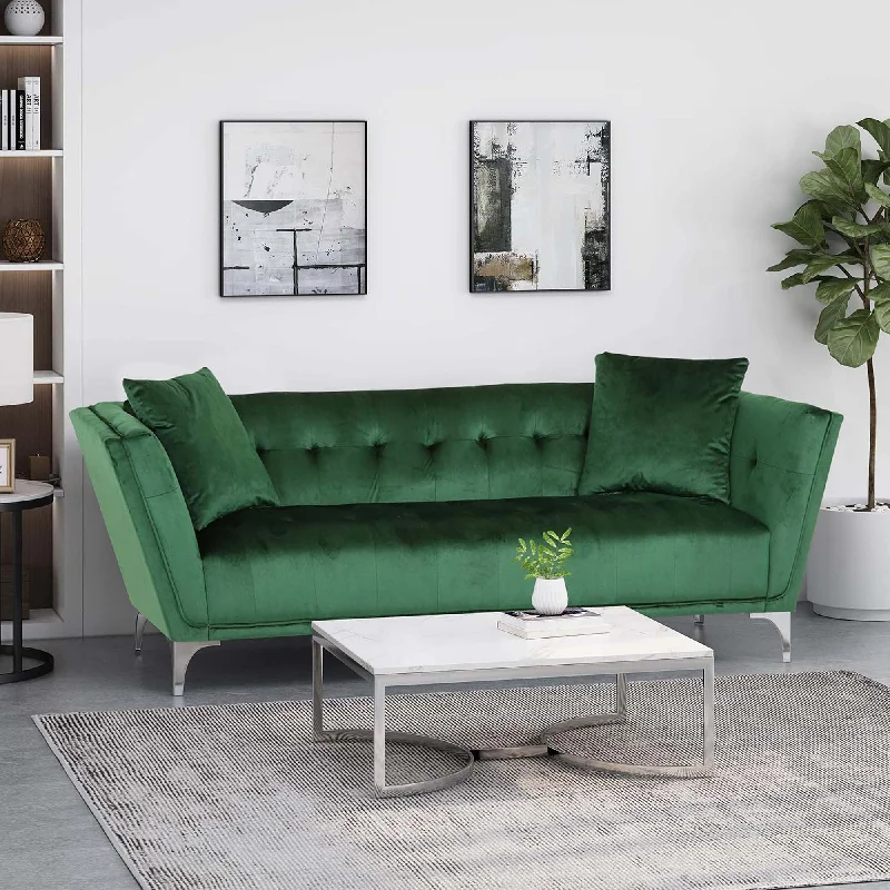 sectional sofa with ample cushions -Comfy 3 Seat Sofa With Metal Legs, Modern For Living Room And Study - Emerald