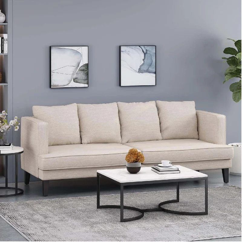 stylish leather sofa for modern homes -Comfy 3 Seat Sofa With Tufted Back And Arm, Modern For Living Room - Beige