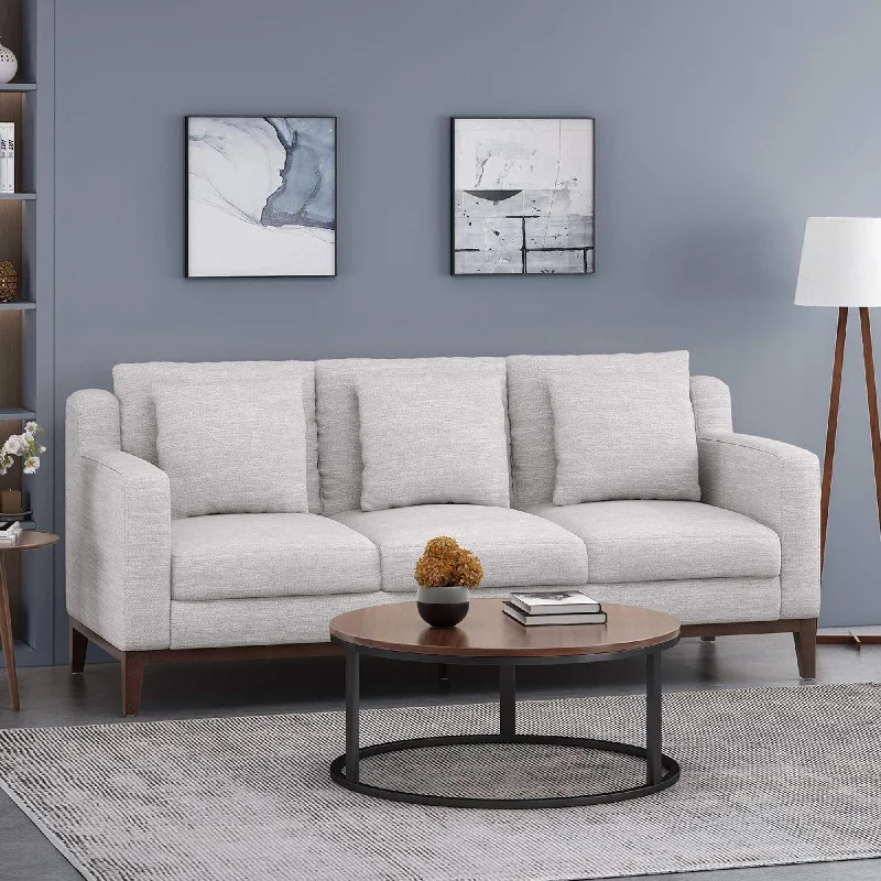 stylish sectional sofa with soft padding -Comfy 3 Seat Sofa With Wooden Legs, Modern For Living Room And Study - Light Gray