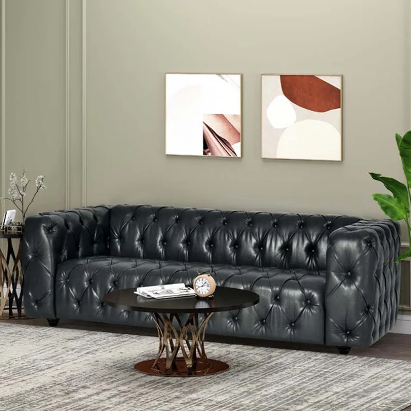 L-shaped sofa with matching throw pillows -Comfy 3 Seat Sofa & Wooden Legs, For Living Room And Study - Black