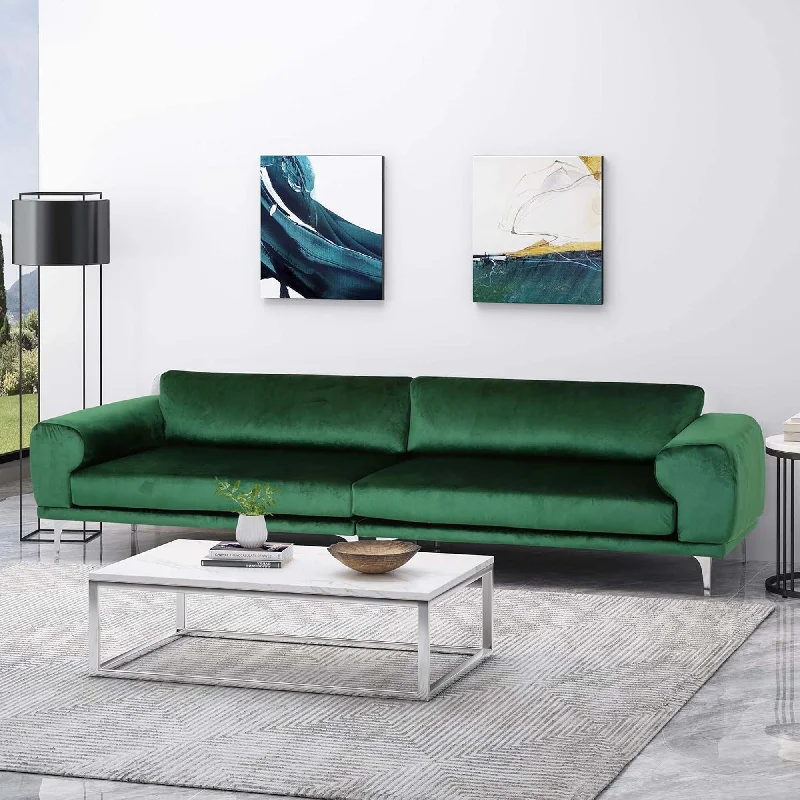 comfortable velvet sofa with soft fabric -Comfy 4 Seat Sofa With Metal Legs, Modern For Living Room And Study - Emerald