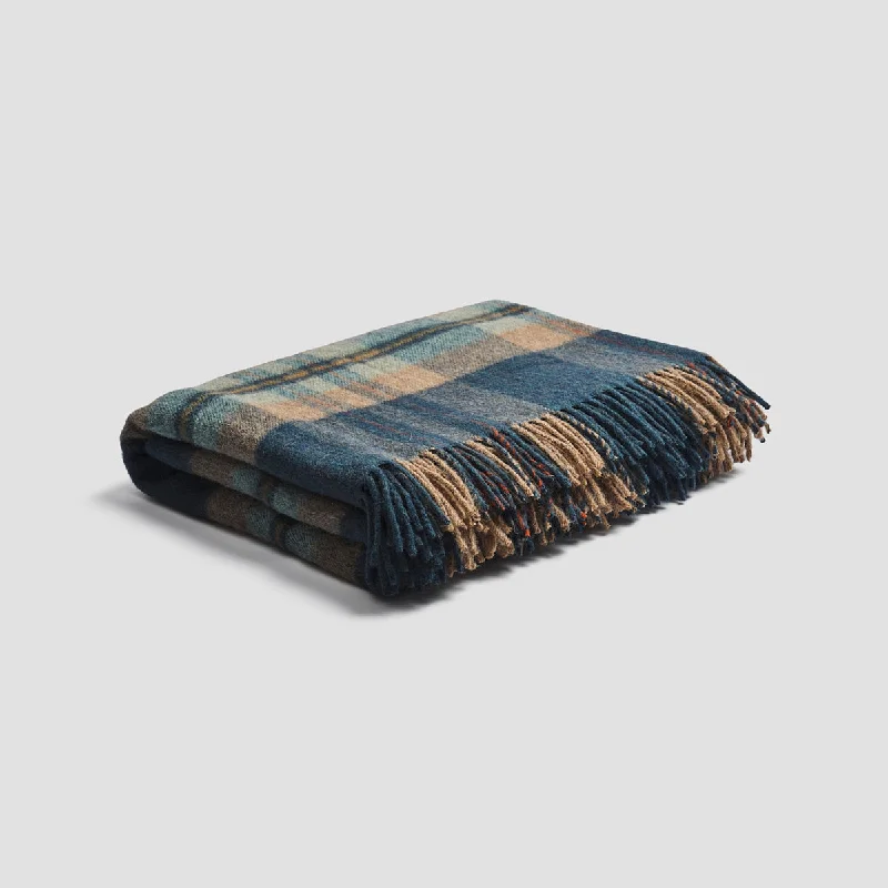 Weighted throw blanket-Deep Teal Check Cabin Wool Blanket