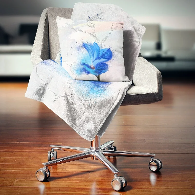 Brown throw blanket-Designart 'Beautiful Blue Flower Watercolor' Floral Throw Blanket