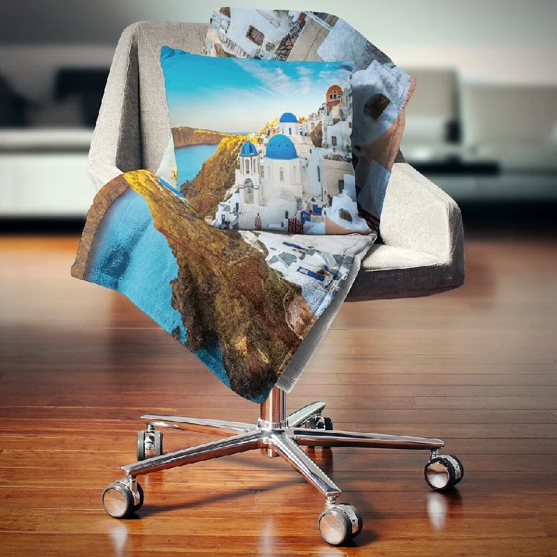 Unicorn throw blanket-Designart 'Beautiful Santorin Houses Greece' Cityscape Art Throw Blanket