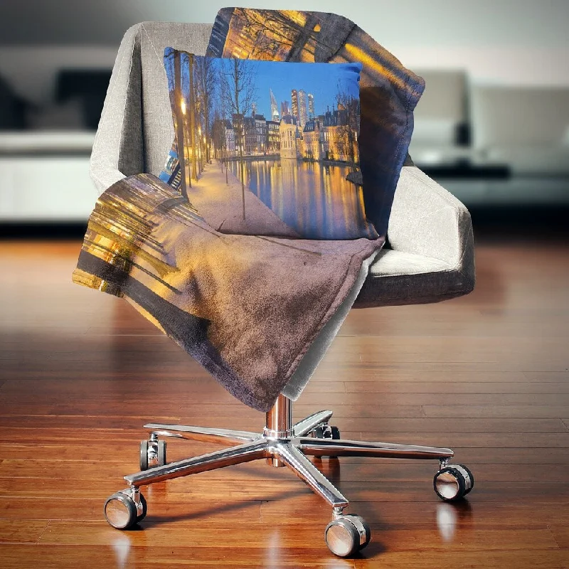 Checkered throw blanket-Designart 'Binnenhof in the Hague Panorama' Modern Seashore Throw Blanket