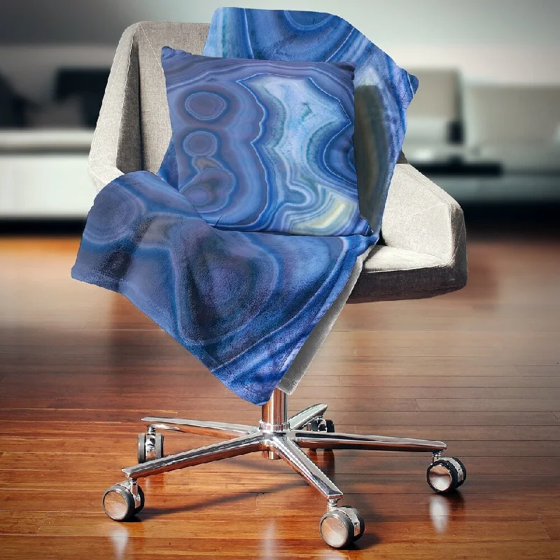 Halloween throw blanket-Designart 'Blue Agate Stone Design' Abstract Throw Blanket