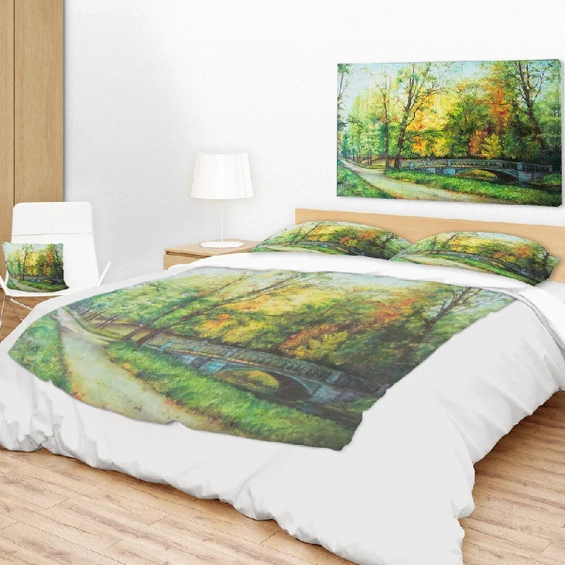 Smooth throw blanket-Designart 'Bridge in Colorful Forest' Landscape Painting Throw Blanket