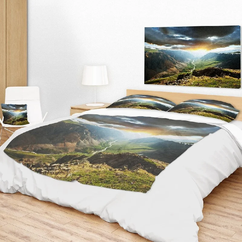 Deck throw blanket-Designart 'Clouds Touching Mountains At Sunset' Landscape Fleece Throw Blanket