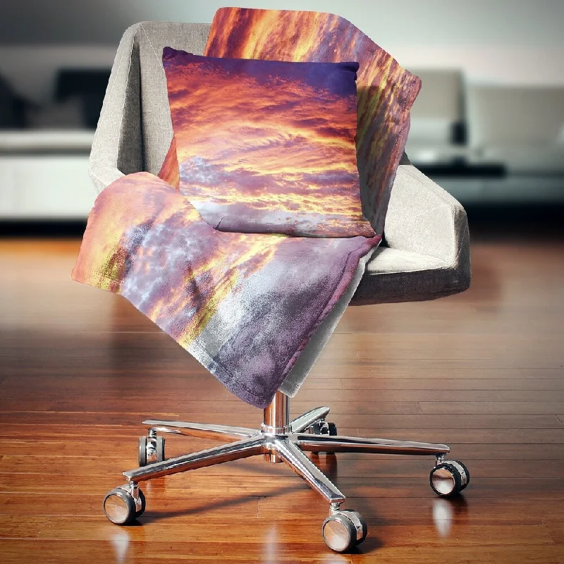 Luxury throw blanket-Designart 'Colorful Sunset Skies with Clouds' Landscape Fleece Throw Blanket