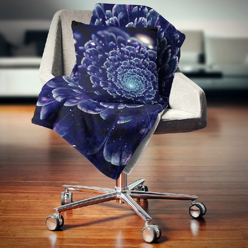 Airplane throw blanket-Designart 'Dark Blue Abstract Fractal Flower' Floral Throw Blanket