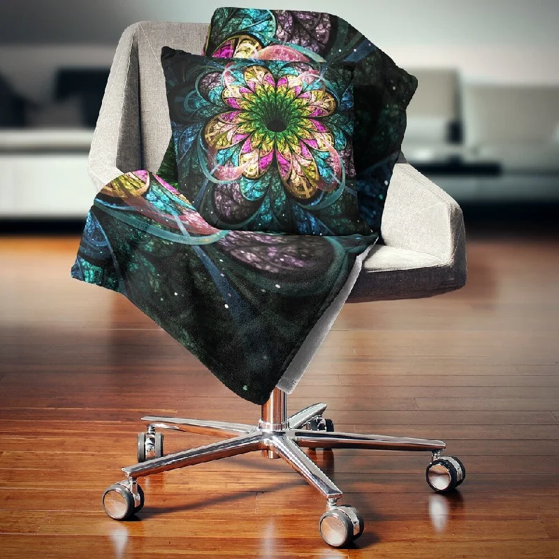 Fashionable throw blanket-Designart 'Fractal Flower Dark Colorful Digital Art' Floral Throw Blanket