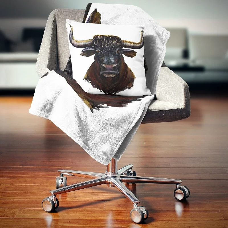 Bohemian throw blanket-Designart 'Furious Bull Illustration Art' Animal Throw Blanket