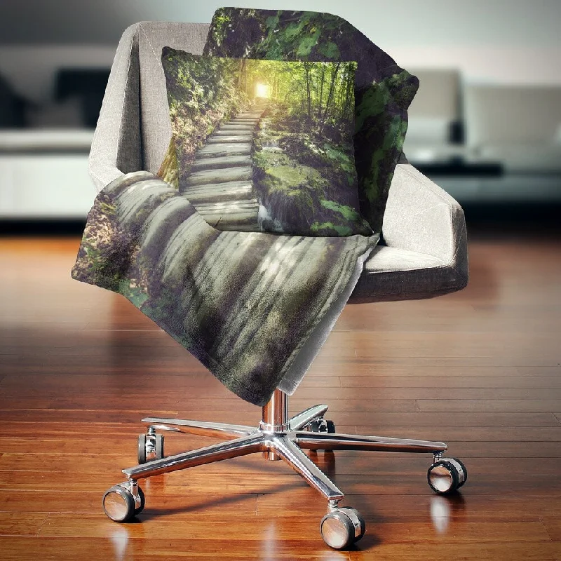 Geometric throw blanket-Designart 'Misty Journey Ahead' Landscape Photography Throw Blanket